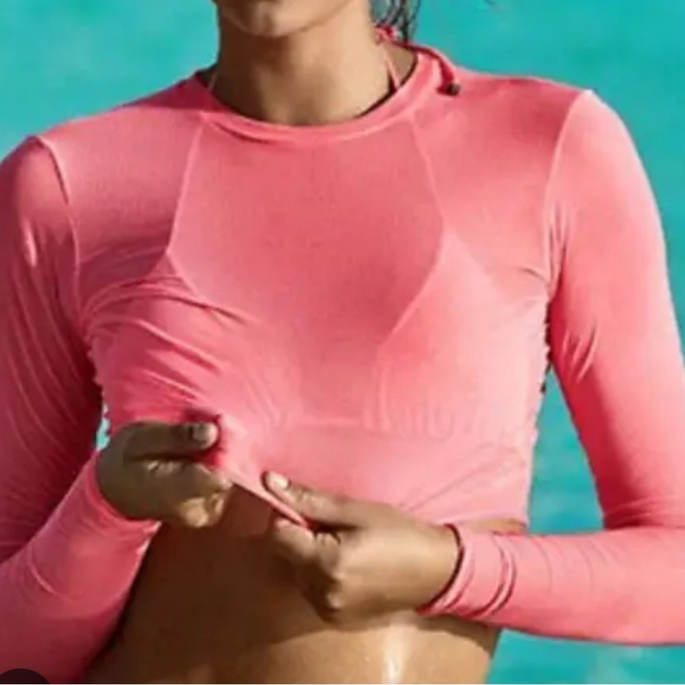 Triangl Swimwear Pink Long Sleeve Fitted Crop and Bikini